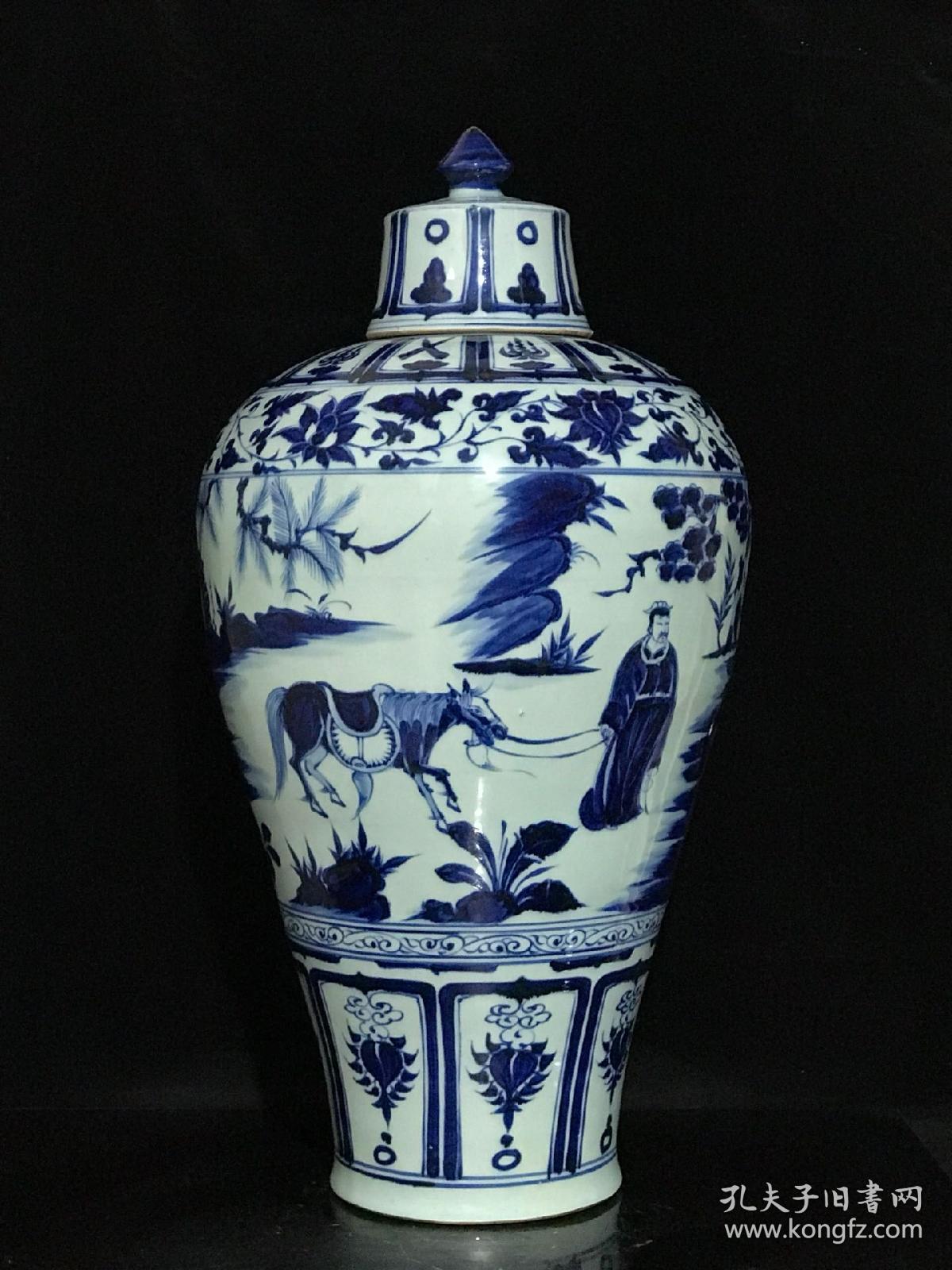 元青花萧何月下追韩信人物故事纹梅瓶