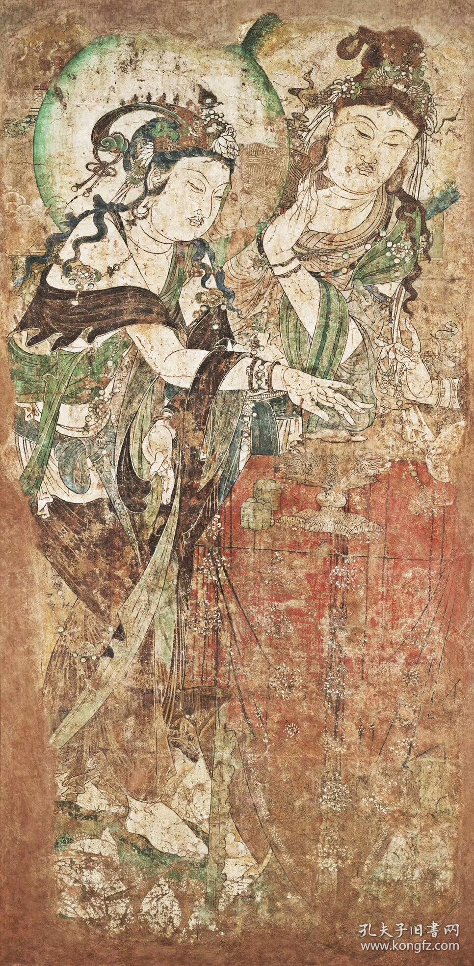 0224五代菩萨焚香图壁画纸本大小34086938厘米宣纸原色微喷印制订单印