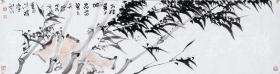 山东美协会员、巴中市美协副主席 谢添 2018年水墨画作品“风竹” 一幅（作品得自艺术家本人，纸本托片，约7.8平尺，钤印：谢添）HXTX105395