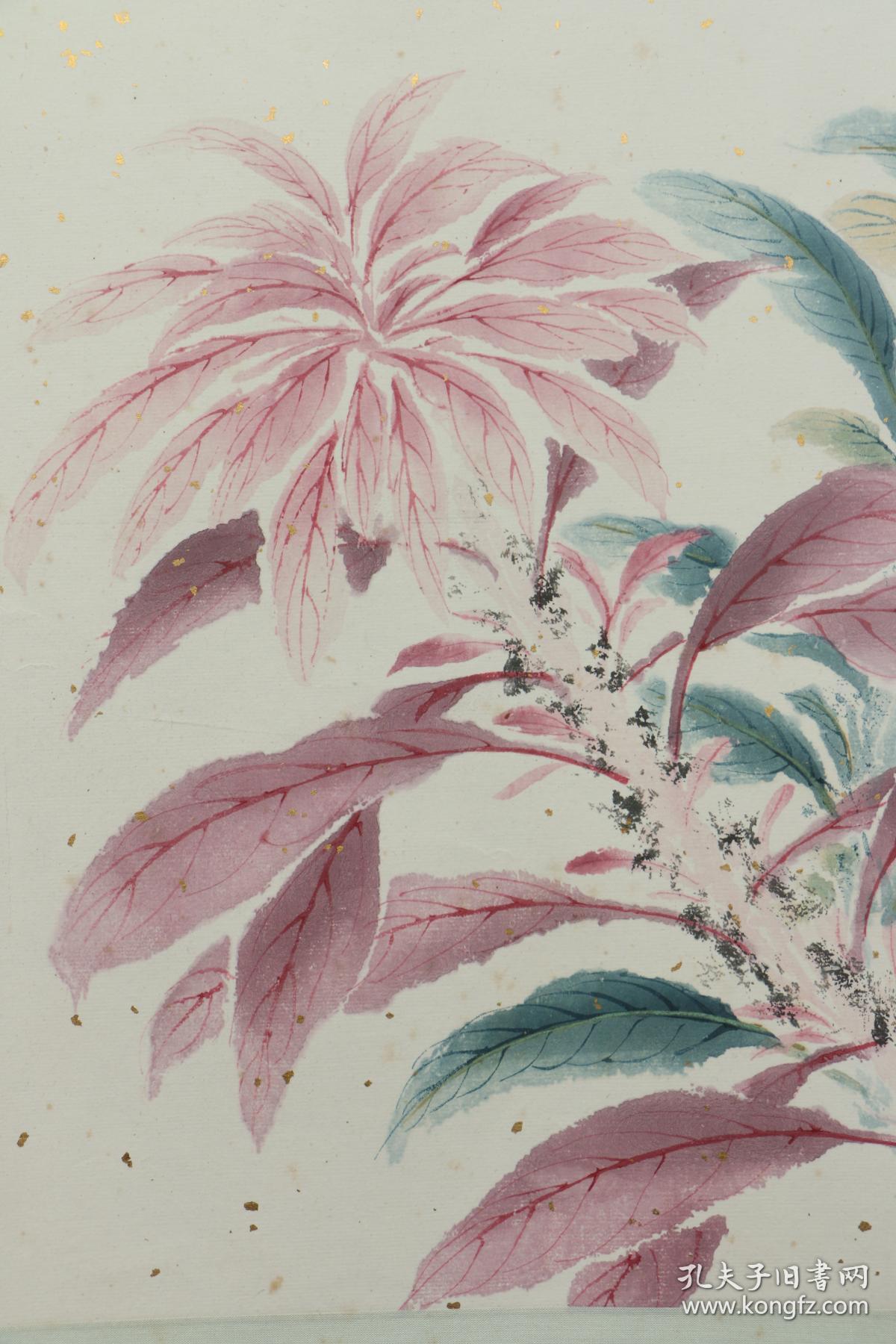 3908约七八十年代木刻水印沈周绘花卉图稀少见