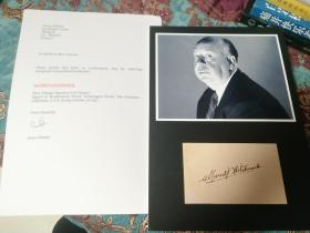 【签名照】“史上百位伟大导演第一位”阿尔弗雷德·希区柯克（1899-1980）亲笔签名卡配照片一份（1957年签于美国加州旧金山华盛顿街 带证明信）