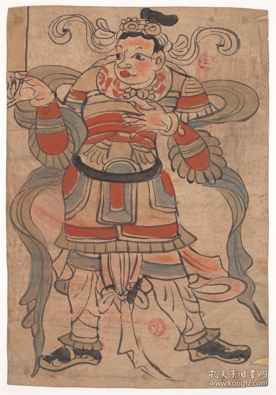 0126敦煌遗书法藏壁画p45185彩绘天王佛像纸本纸本大小33234759厘米