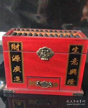 收來的一個老龍鳳呈祥算盤盒 四角鑲銅片漆器