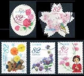 日本信销邮票 G100 2015年春天的问候 5全 樱花 异形邮票