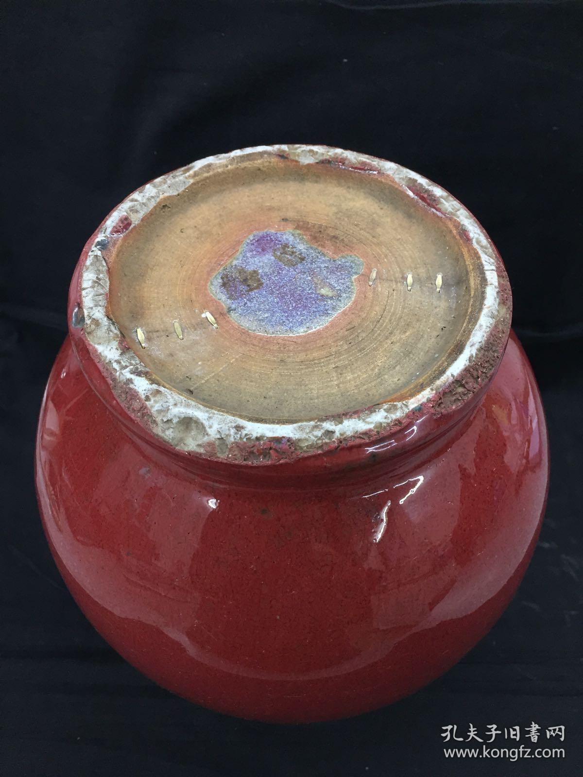 似是伊人来清代中期豇豆红釉包锡口大花瓶一尊尺寸大包锡口底锯钉红釉