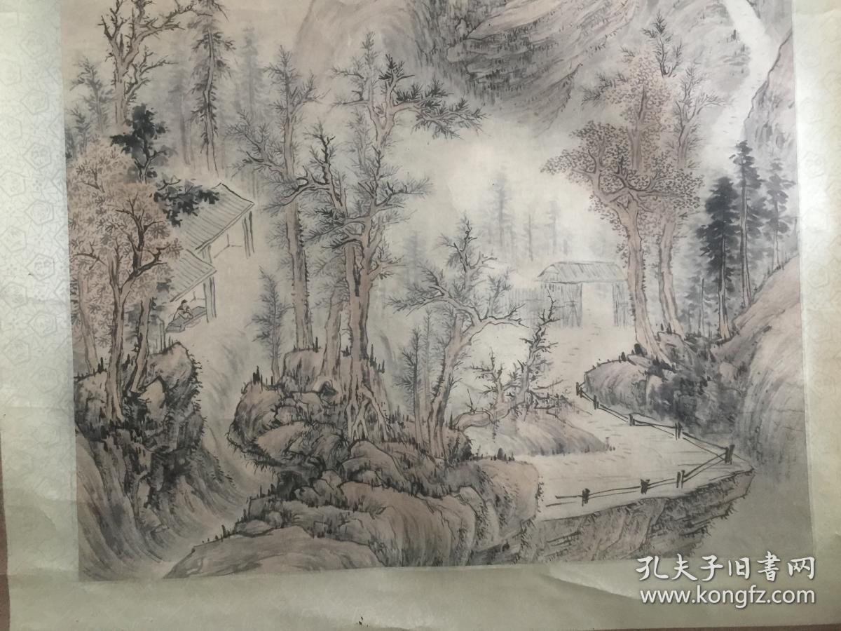 清 著名画家--石溪 山水画 画心规格128x60 老装裱 画心有个别虫蛀 见