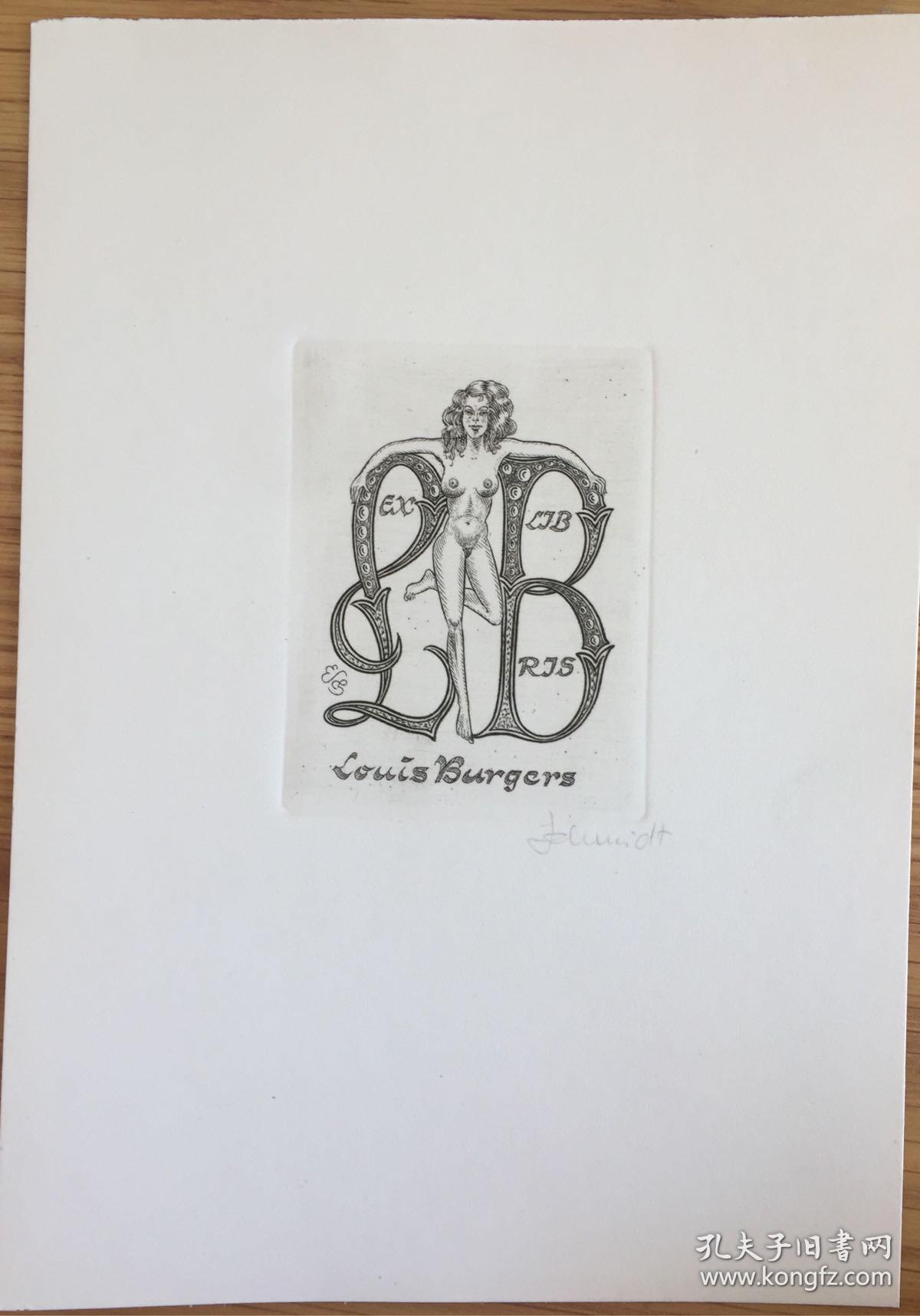 德国早期铜版藏书票裸女