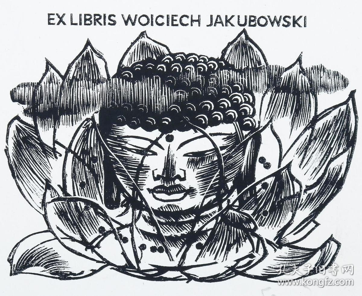 英国著名版画家画家邮票设计家塞维林木版画藏书票莲花佛陀一枚编号