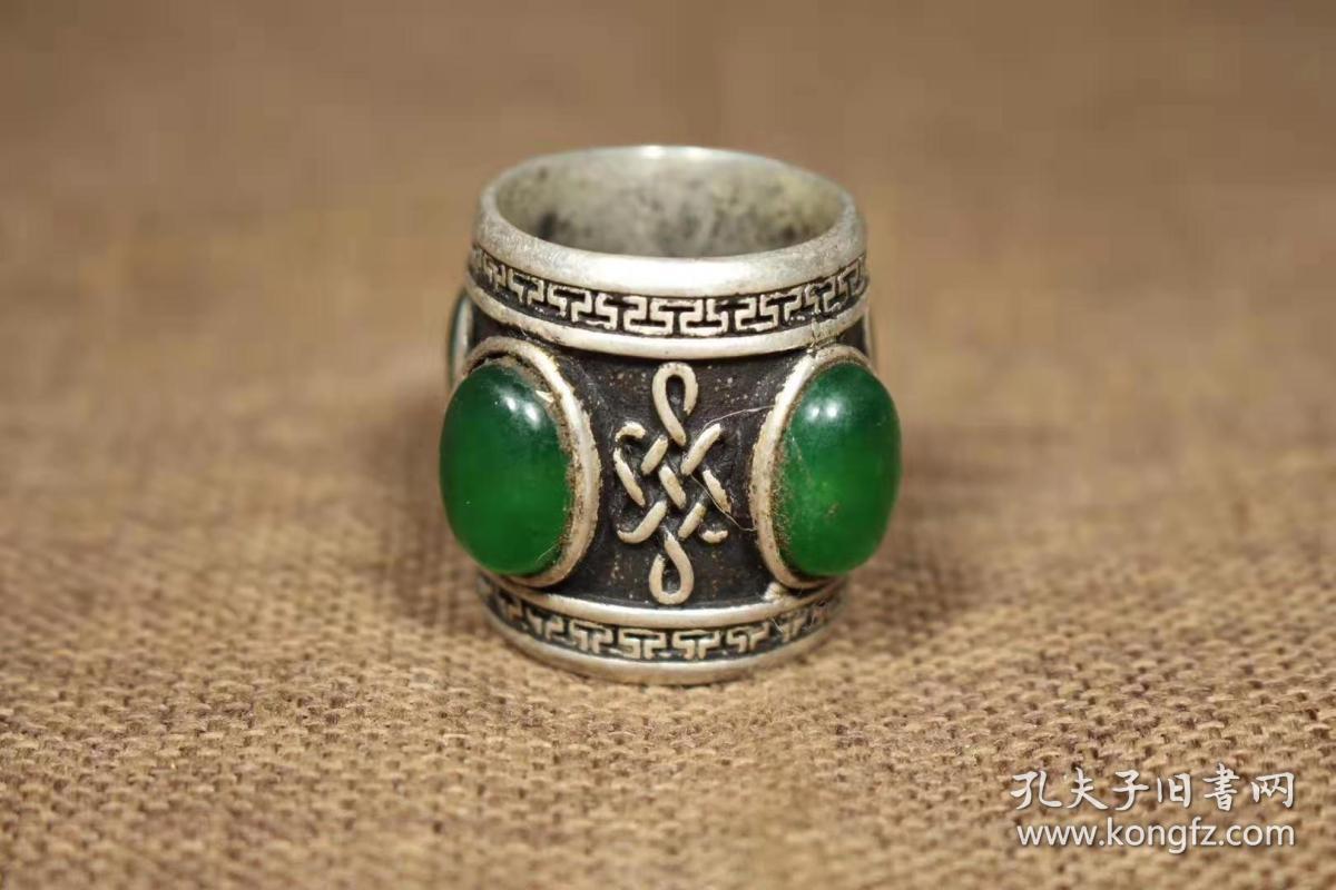 纯银镶嵌翡翠扳指尺寸如图