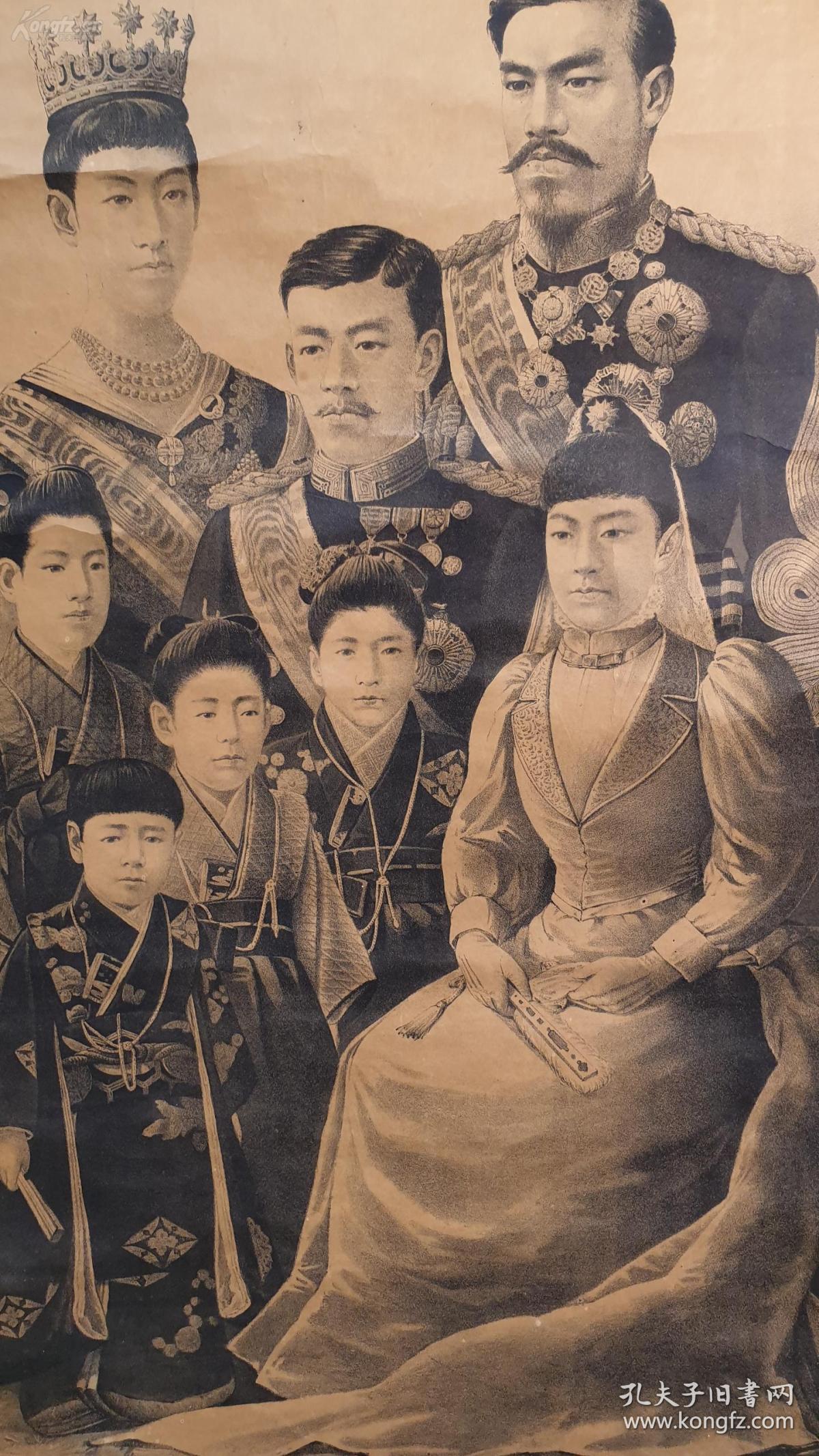 民国以前 日本 (明治天皇全家像) 老印刷立轴