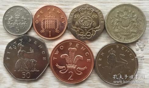 英镑小全套 英国1-2-5-10-20-50便士-1镑流通硬币7枚一套品相如图