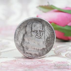 二手 欧洲文艺复兴天才达芬奇纪念币银元 意大利银圆外国硬币银币古玩