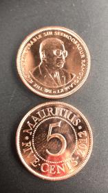 现货英属毛里求斯5分硬币 50枚散装 年份随机