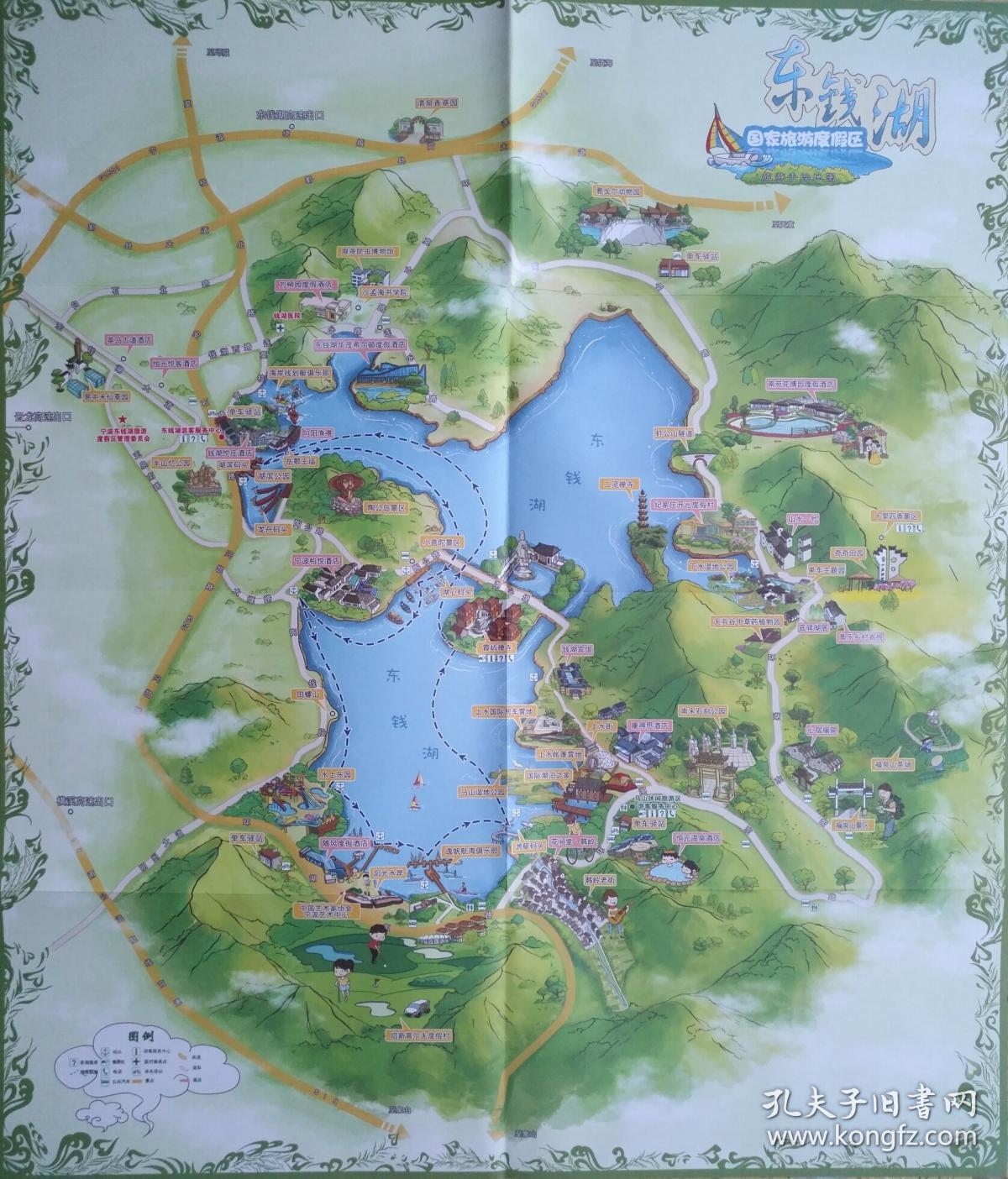 宁波市东钱湖全域手绘导览图 42乘52cm 宁波市东钱湖旅游图