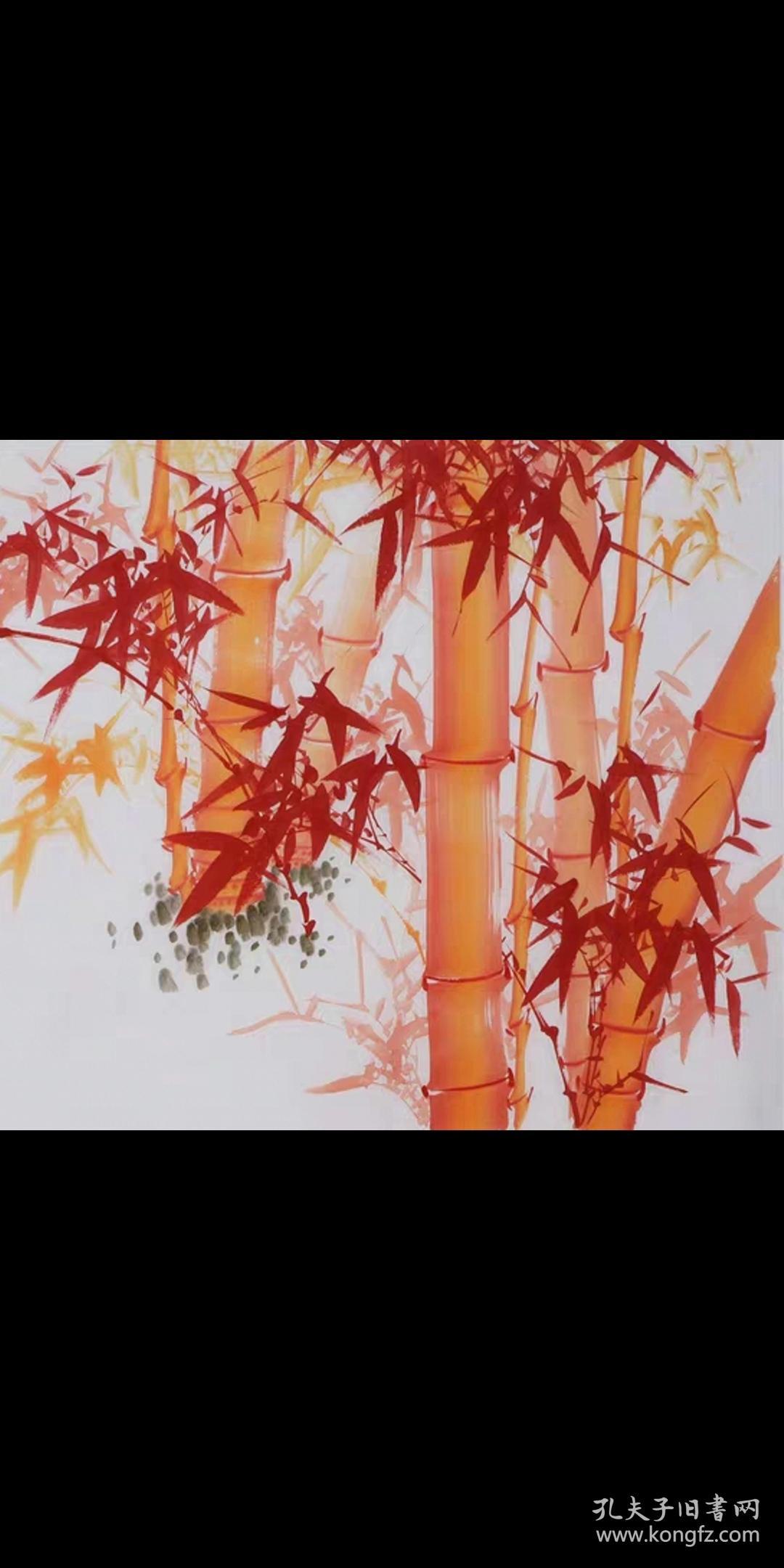 吕山泉写意花鸟国画字画红竹纯手绘