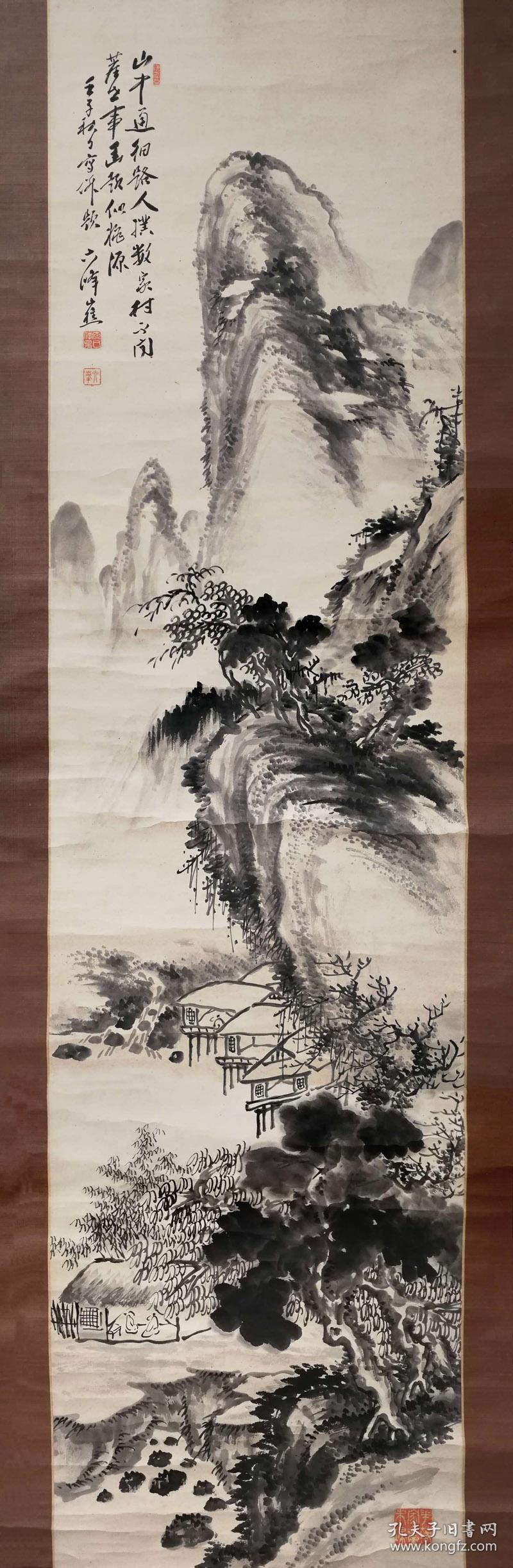 日本老画山水竖幅_日本画家_孔夫子旧书网