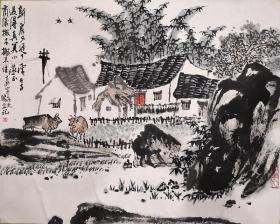 朱修立山水画---山村通电了