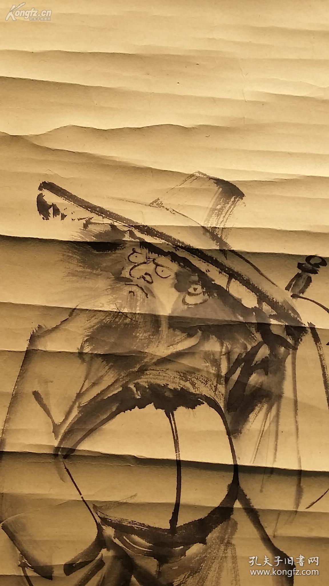 清末日本著名画家川端玉章手绘水墨钟馗人物骨质轴头