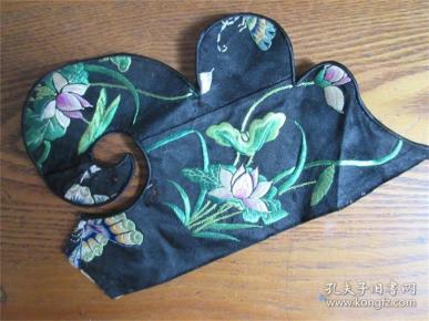 手工老刺绣民国精美荷花蝴蝶吉祥图案老刺绣品绣片包老怀旧收藏品