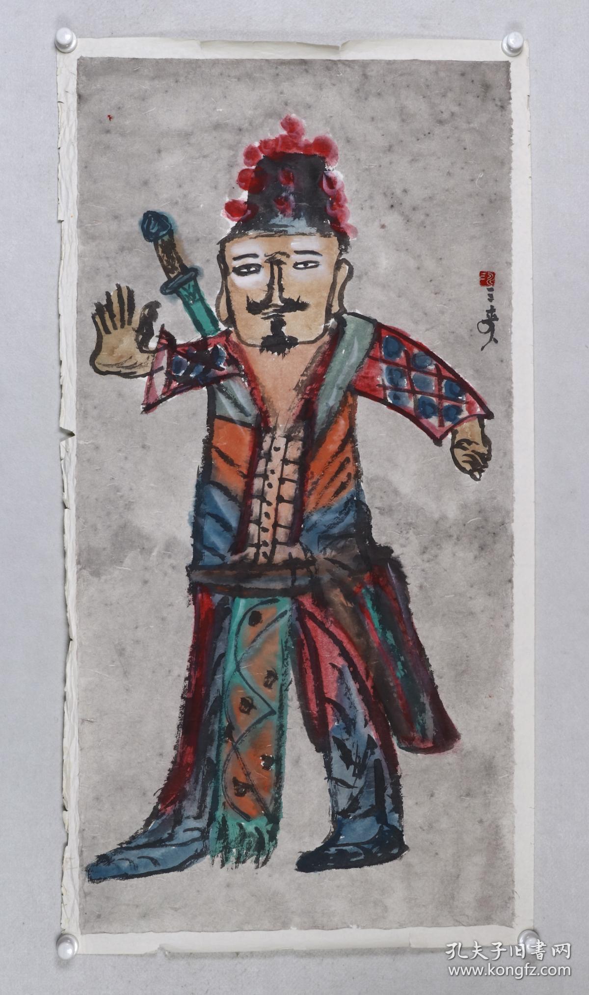 著名书画家艺术家韩涛三寿水墨人物画作品人物背剑一幅纸本托片约8