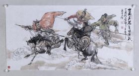 著名画家、中国工艺美协会员 张洪建 水墨人物画作品《三英战吕布》一幅（纸本托片，约8平尺；作品由《中国美术市场报》直接得自于艺术家本人） HXTX100049