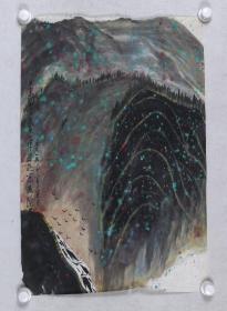 当代著名青年美术家 孟-振-平 1991年水墨山水画作品《飞鸟山高》一幅（拍品得自于艺术家本人，纸本软片，约2.8平尺，钤印：孟振平）HXTX100071
