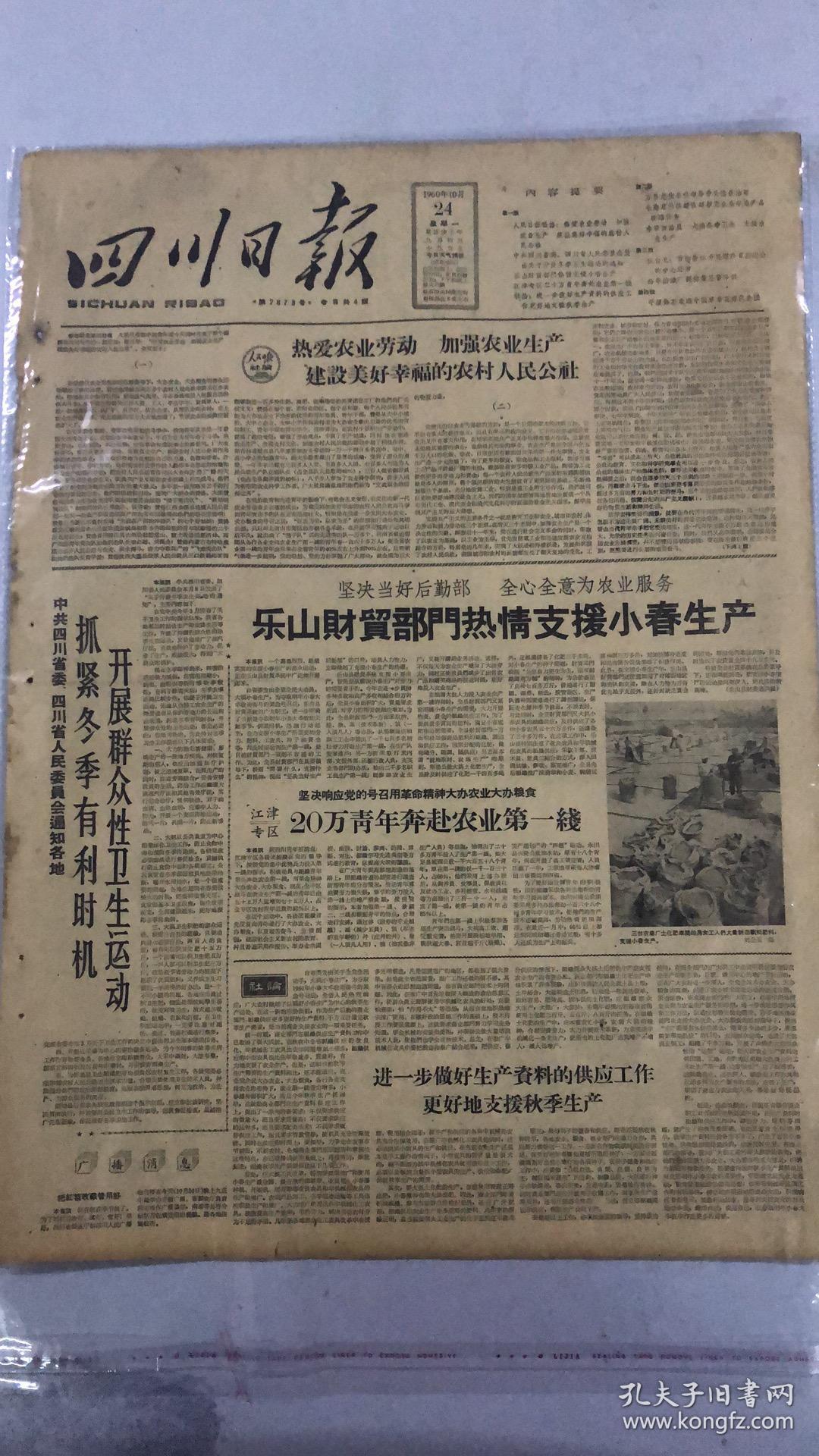 四川日报1960年10月24日(4开4版)本报纸有破损.