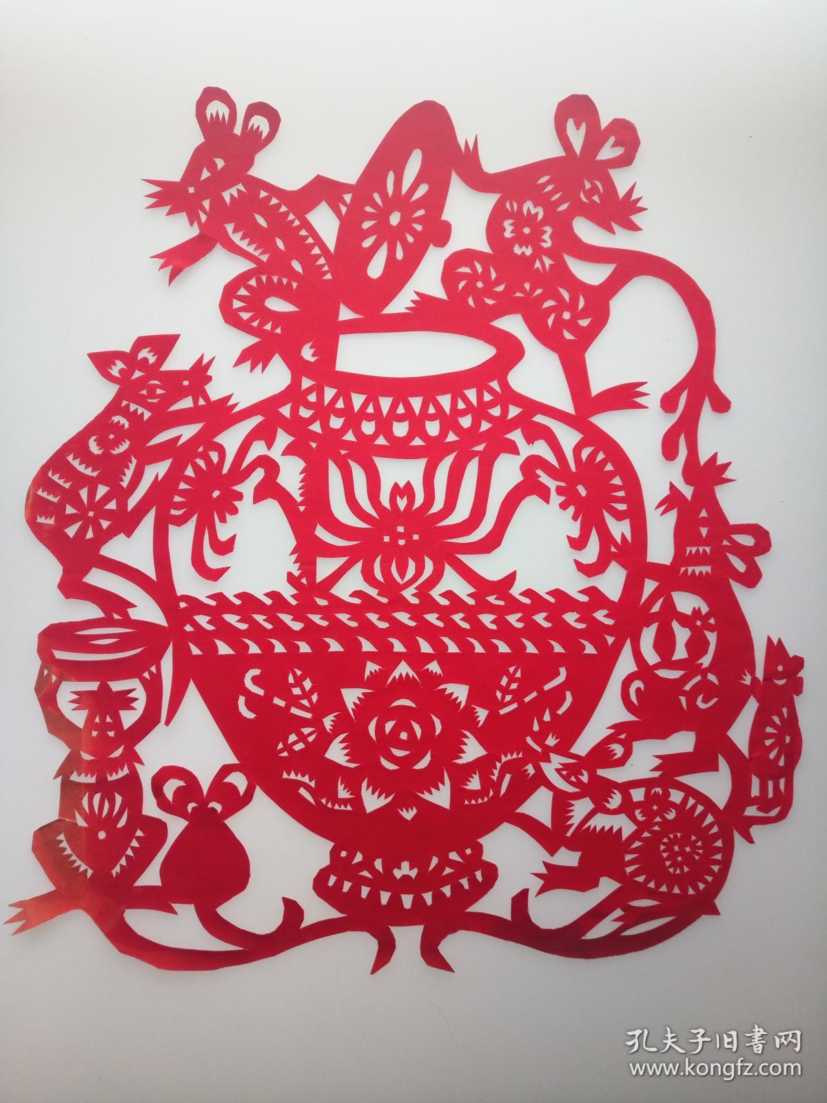 老鼠偷油传统手工剪纸民间艺术未托裱年代2000年