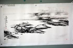 六尺整纸大幅山水 中国美协会员杨占山画 许少翁题