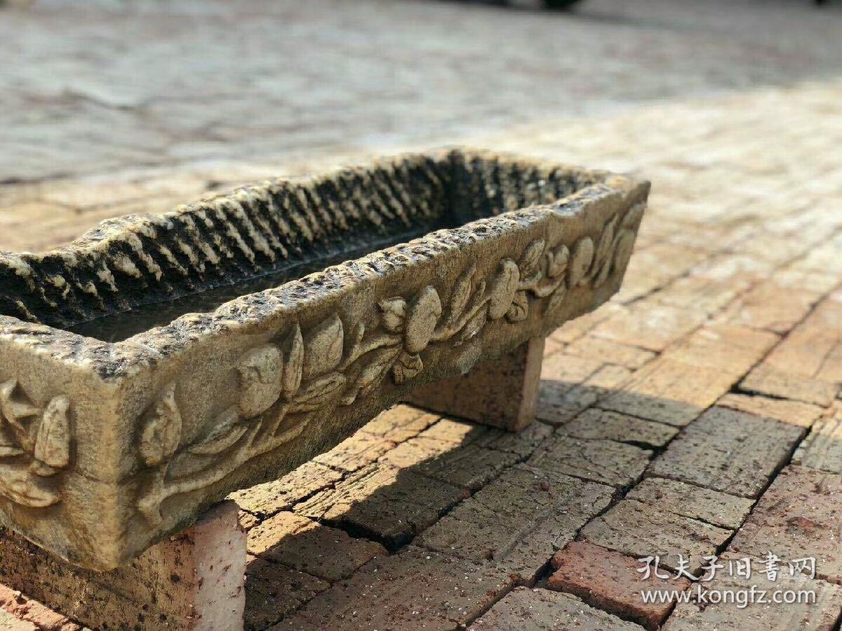 清代老石槽雕刻桃子图案全品包老包真长91宽29高14