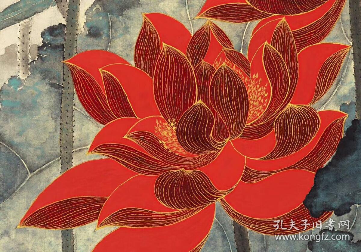 张大千金线荷花纸本大小544212117厘米宣纸原色微喷印制定制产品不