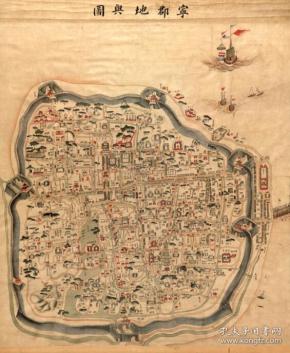 《宁波老地图》1846年宁波街道详图,开幅巨大100*84cm,原图高清复制.