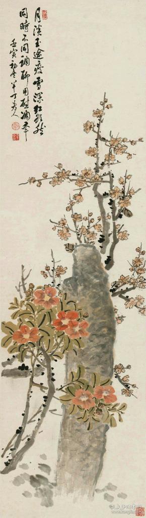 陈半丁-花鸟四条屏.共四条.每条大小42*150.5厘米.宣纸原色微喷印制.