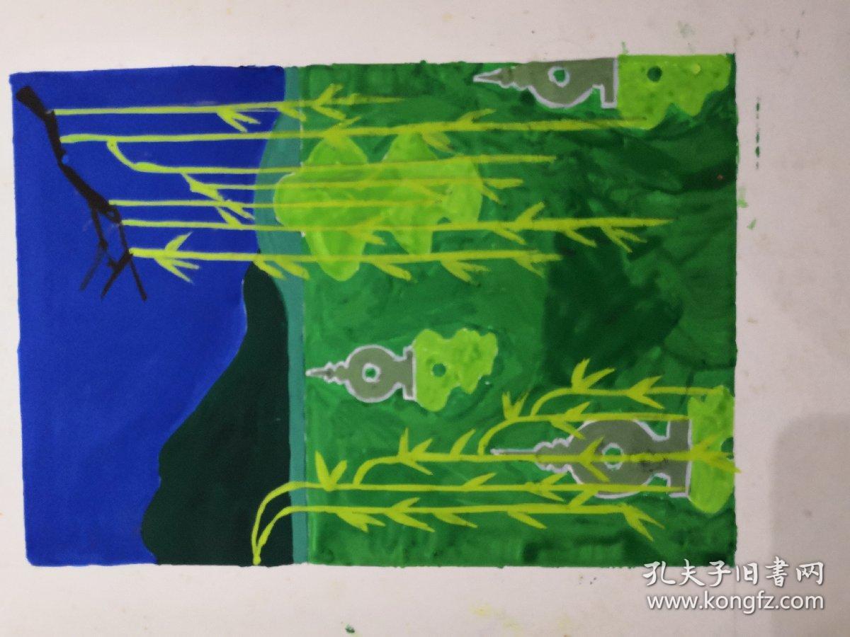 西湖三潭印月水彩原稿两张