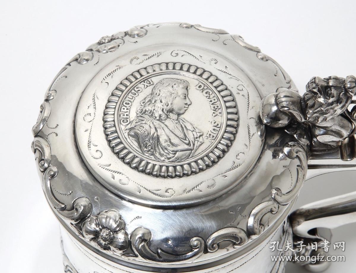 瑞典20世纪830纯银古董巴洛克风格带盖杯尺寸:高14.