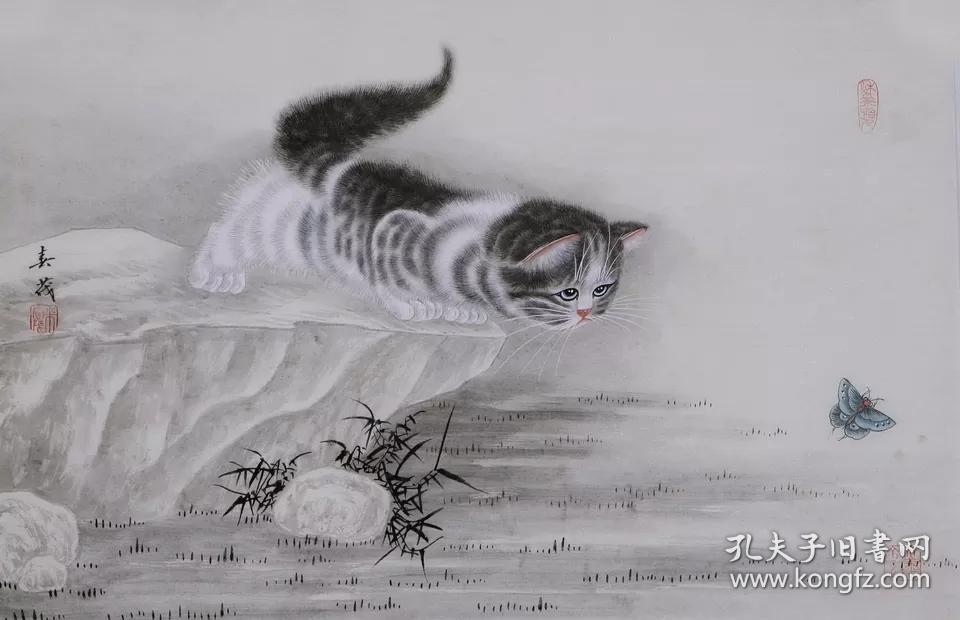 名家米春茂纯手绘工笔画猫国画