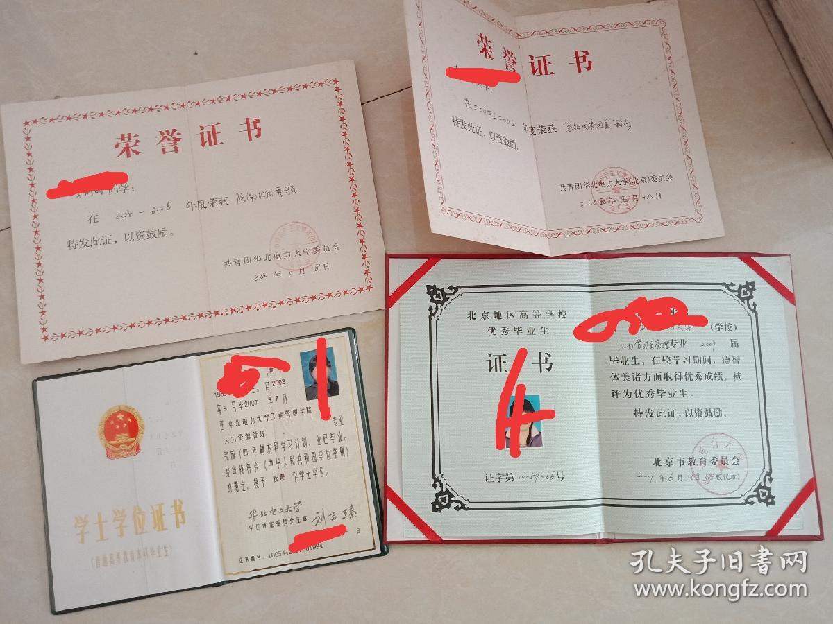 包邮 学士学位证书 北京地区高等学校优秀毕业