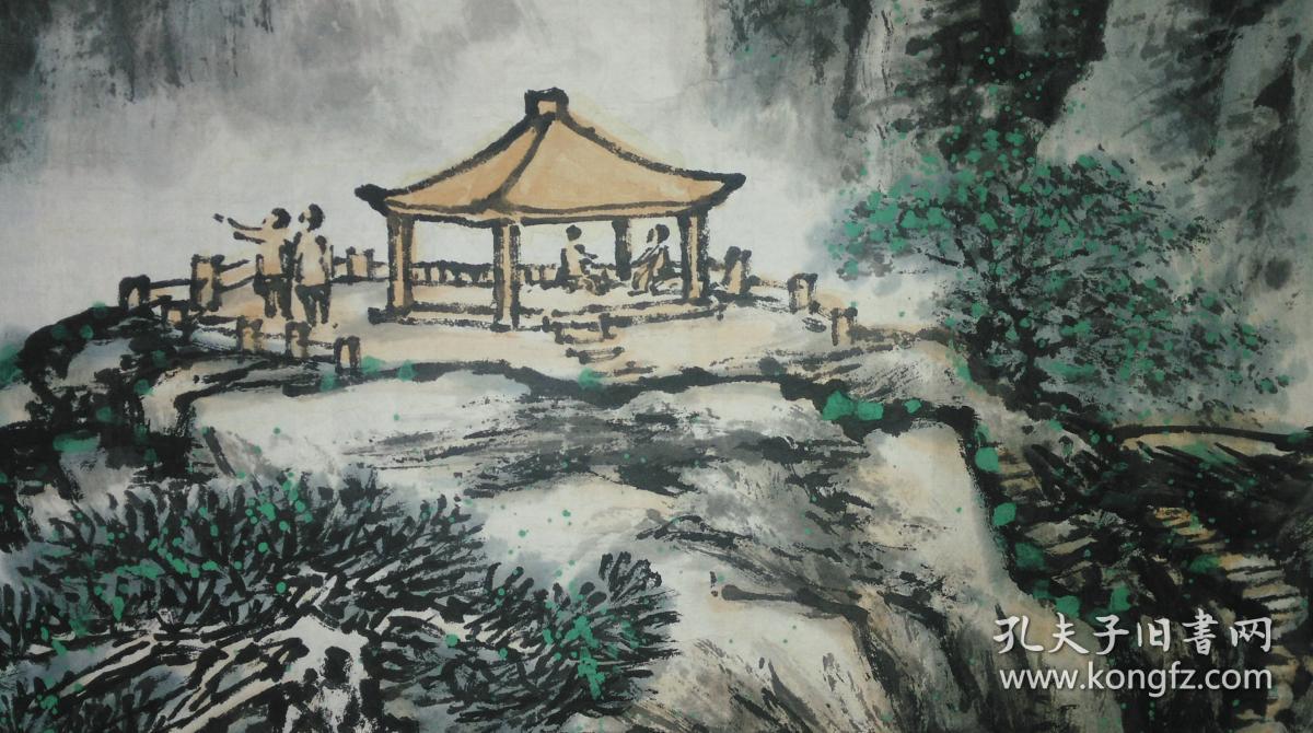 手绘真迹国画:天津市美协会员马其昌山水画《祝寿图