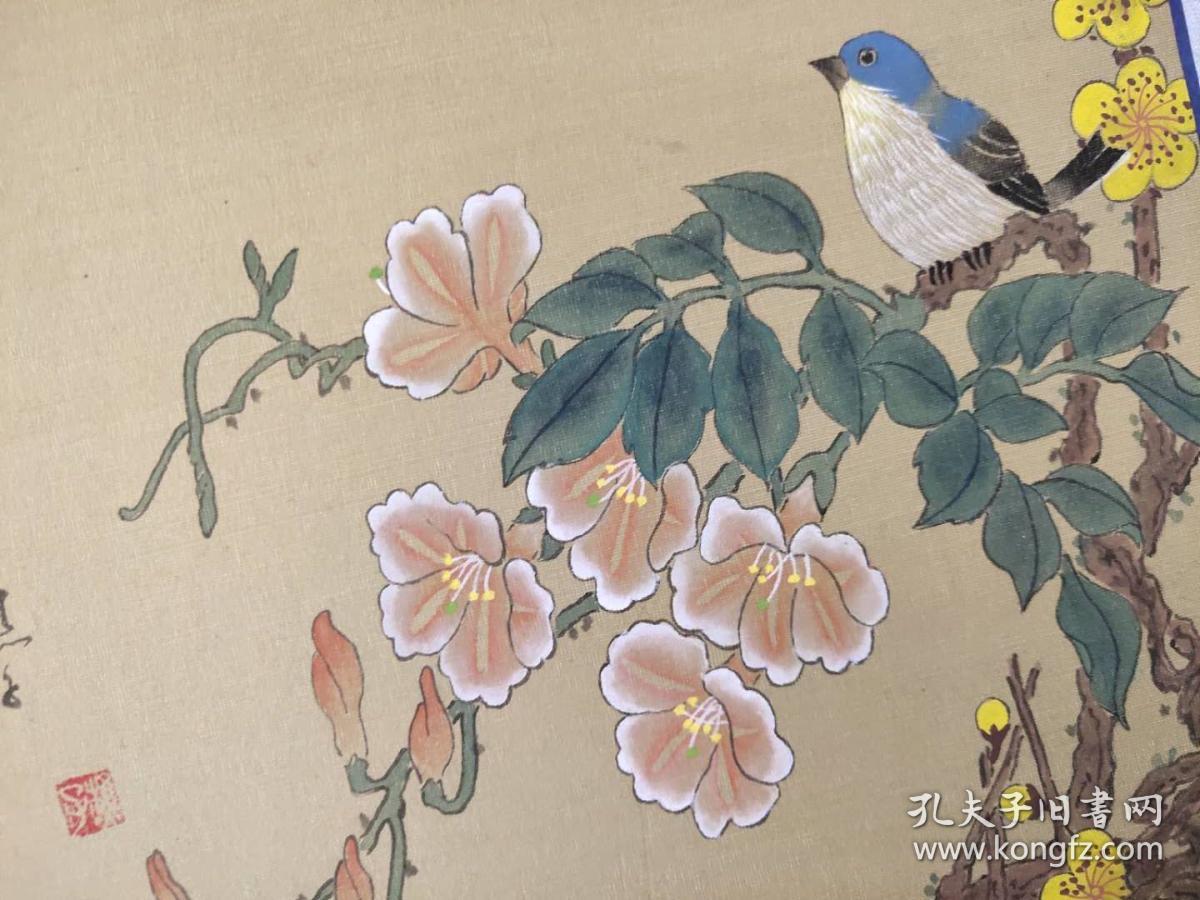 手绘绢本画中国出口欧洲回流花鸟329x24cm22x19cm