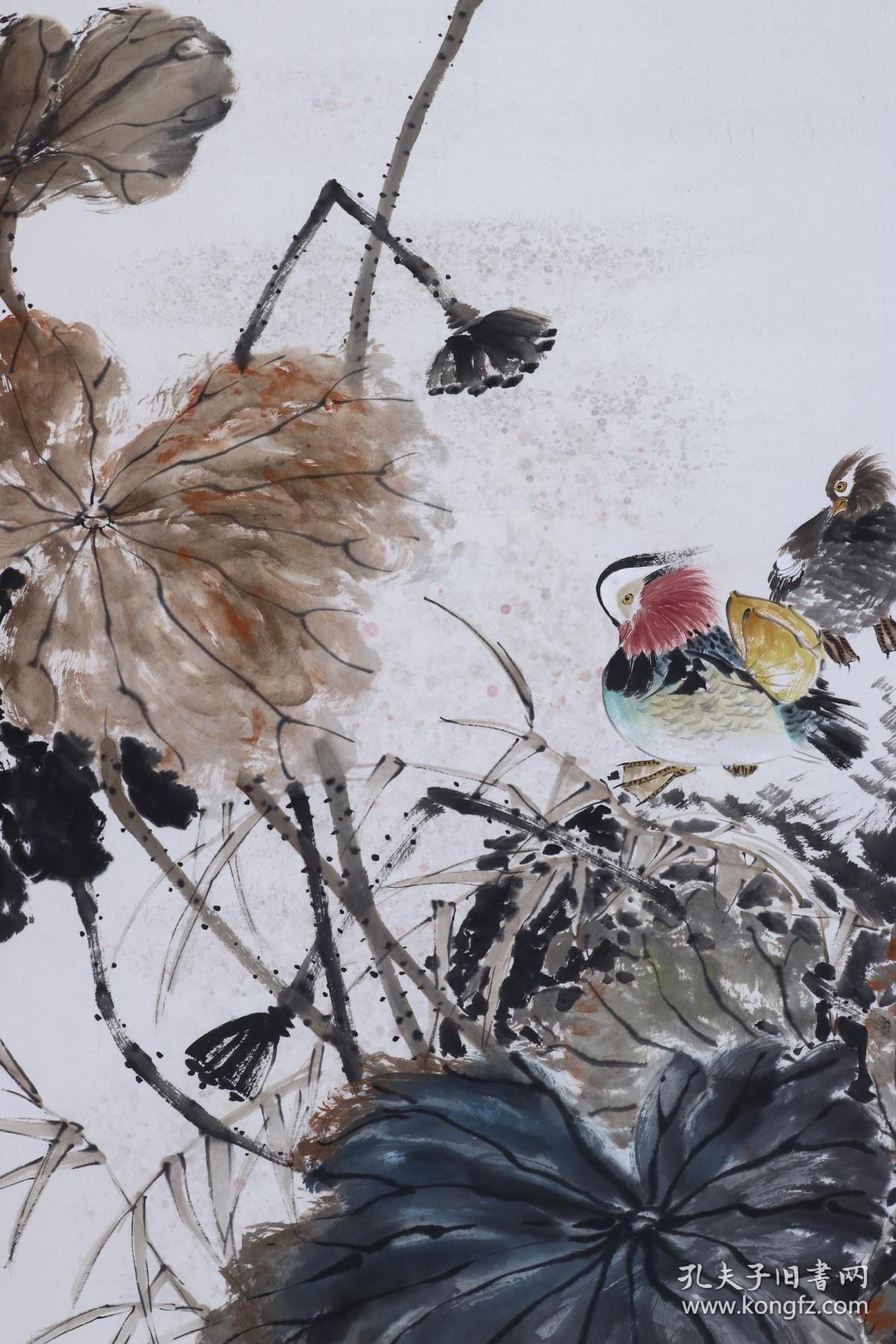 著名画家,中国国画家协会会员 彭述超 水墨画作品《秋荷》一幅(纸本托