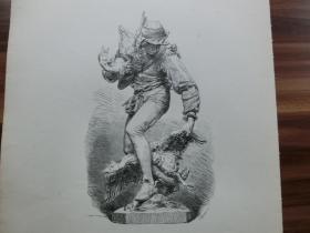 【百元包邮】1880年木刻版画《捉鹅》 （Der Gansedieb）尺寸约40.8*27.5厘米 （货号101227）
