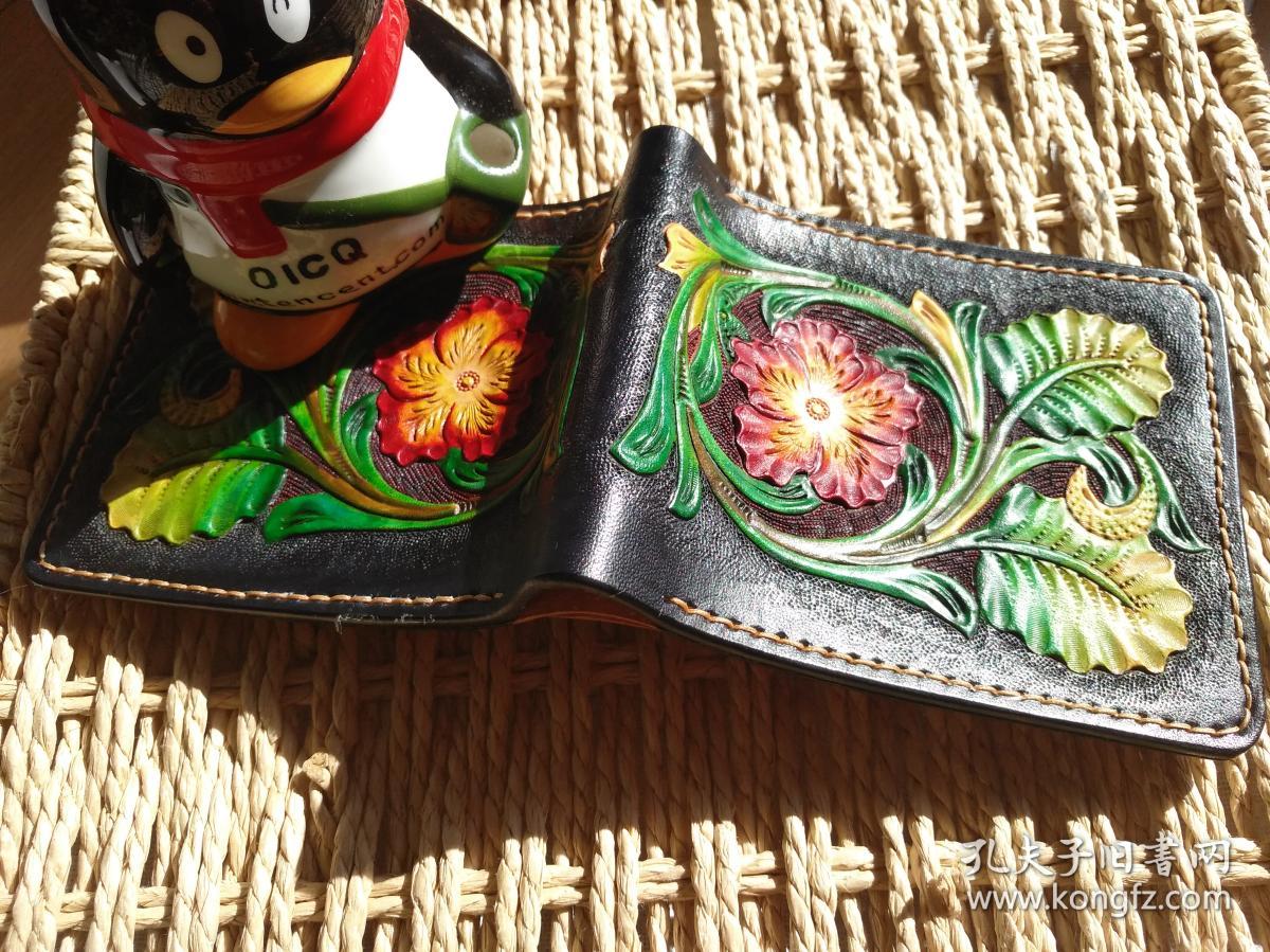 皮雕短夹(卷草图案)