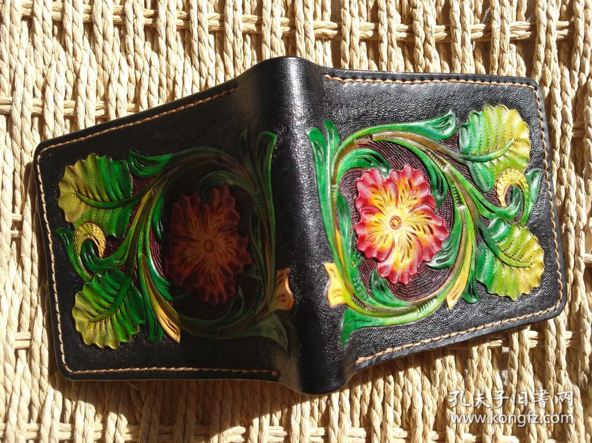 皮雕短夹(卷草图案)