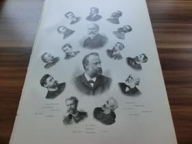 【现货 包邮】1890年木刻版画《名人肖像图》尺寸约41*28厘米 （货号602190）