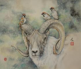 著名画家陈东山画作--山羊（已售）