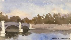 英国水彩原作 Jean Dryden Alexander (1911-1994)Watercolours, River and Fields
 尺寸：  17 x 25