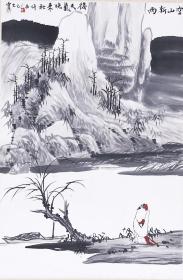 中国美协会员、山东美协副主席 梁文博水墨画作《空山新雨后，天气晚来秋》一幅（纸本立轴，约2.8平尺，钤印：梁、文博）
 HXTX103684