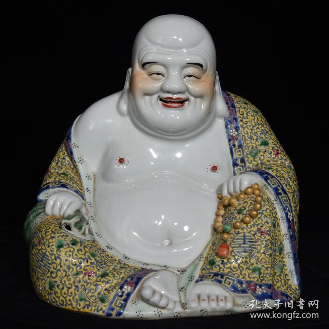 民国魏洪泰造粉彩弥勒佛古玩古董古瓷器