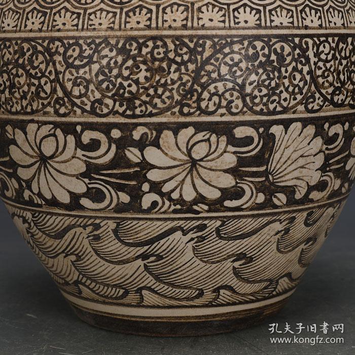 宋代吉州窑手工彩绘荷花纹罐子1