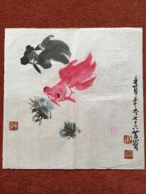 《金鱼》国画，张苕生作，34×33.5cm